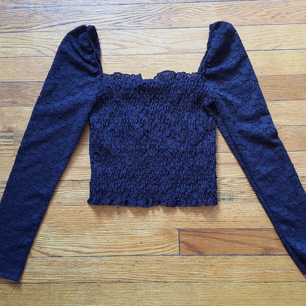 Sheer Ruched Lace Crop Top